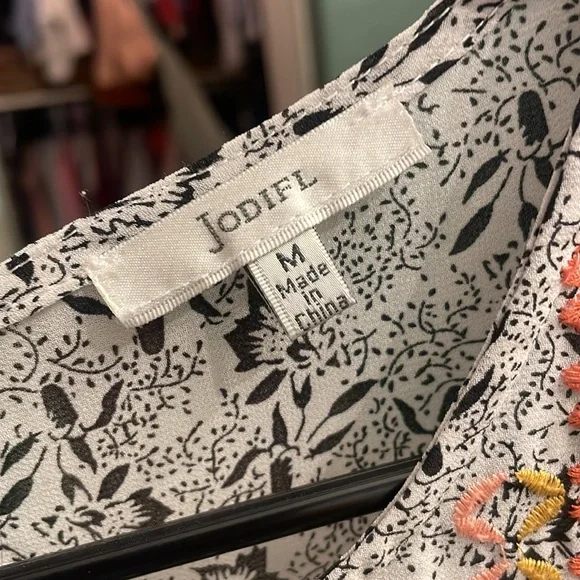 Jodifl Mixed Media 3/4 Sleeve Boho Dress Embroidered Black and White Size M - Picture 9 of 9